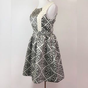 Modcloth Champaigne & Strawberry brocade dress